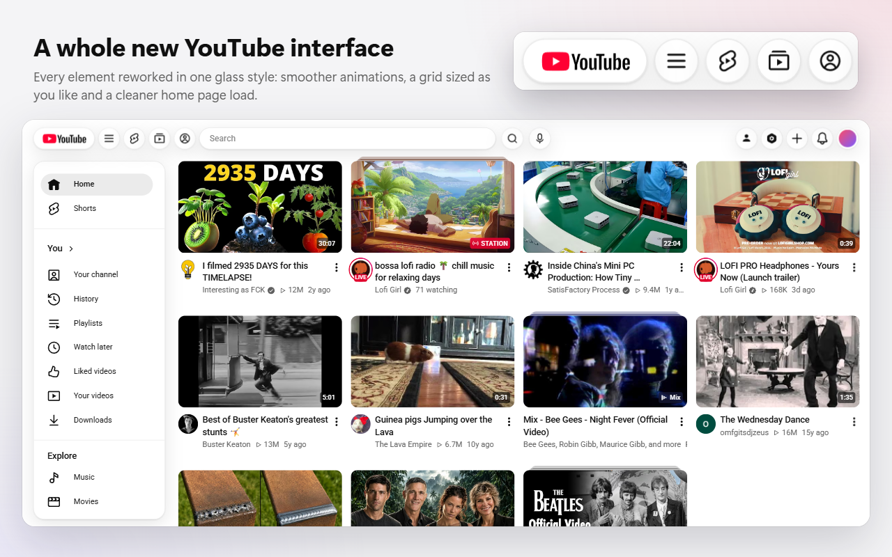 The YouTube home page with Neue
