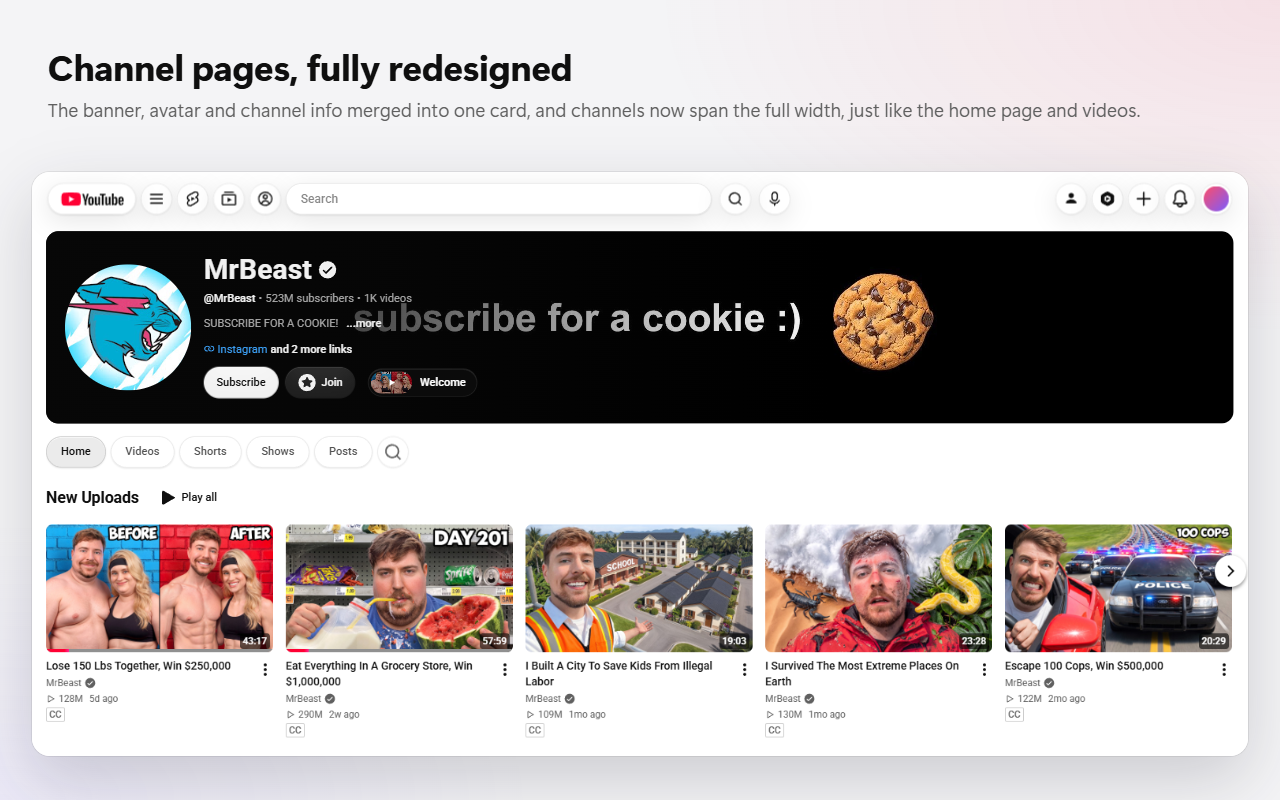 A channel page with Neue